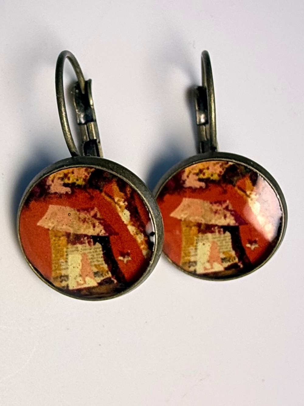 Handmade Brass Earrings with Abstract Art